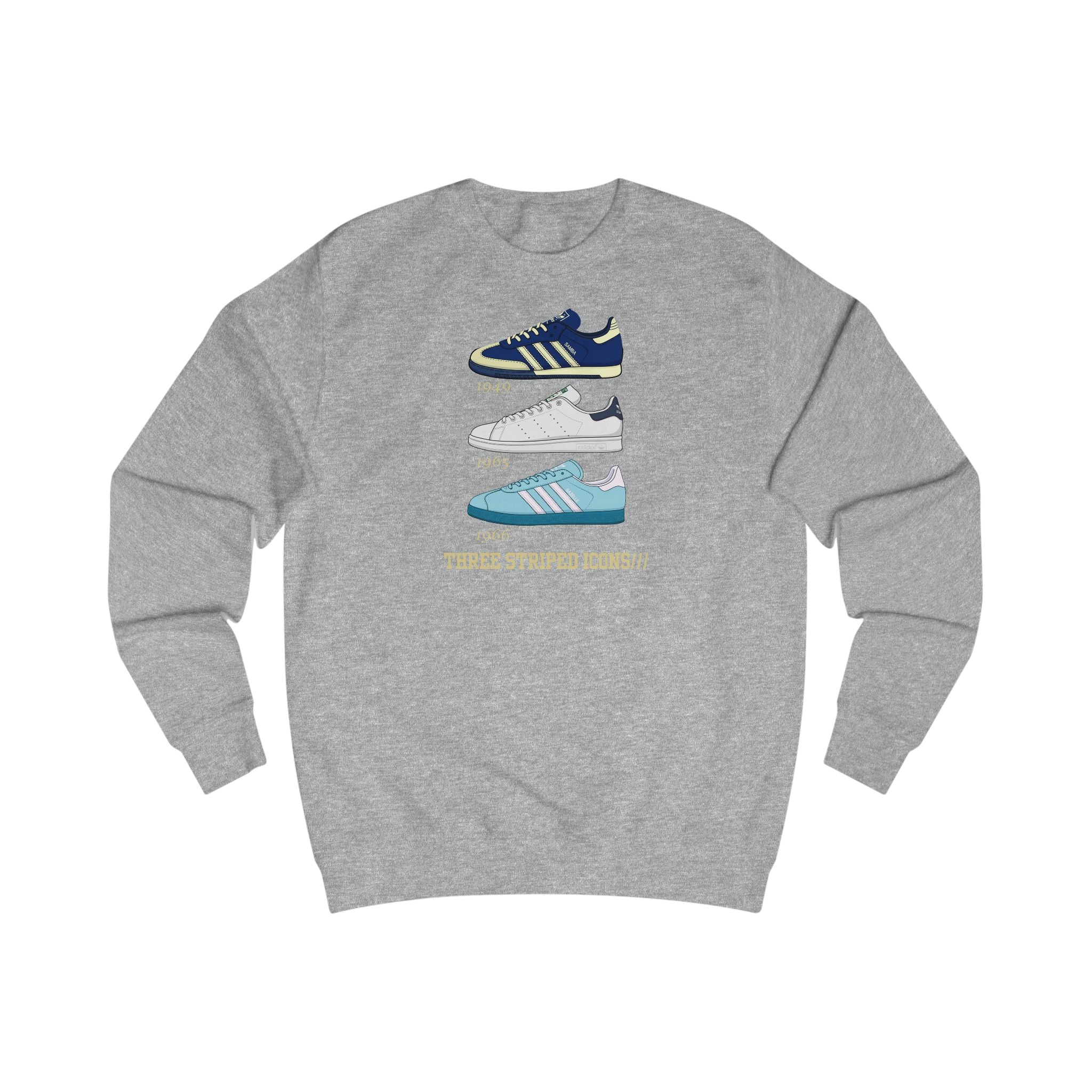 3 Striped Icons Crewneck Sweatshirt (Black, Grey, Navy, Light Blue, Green, Red)