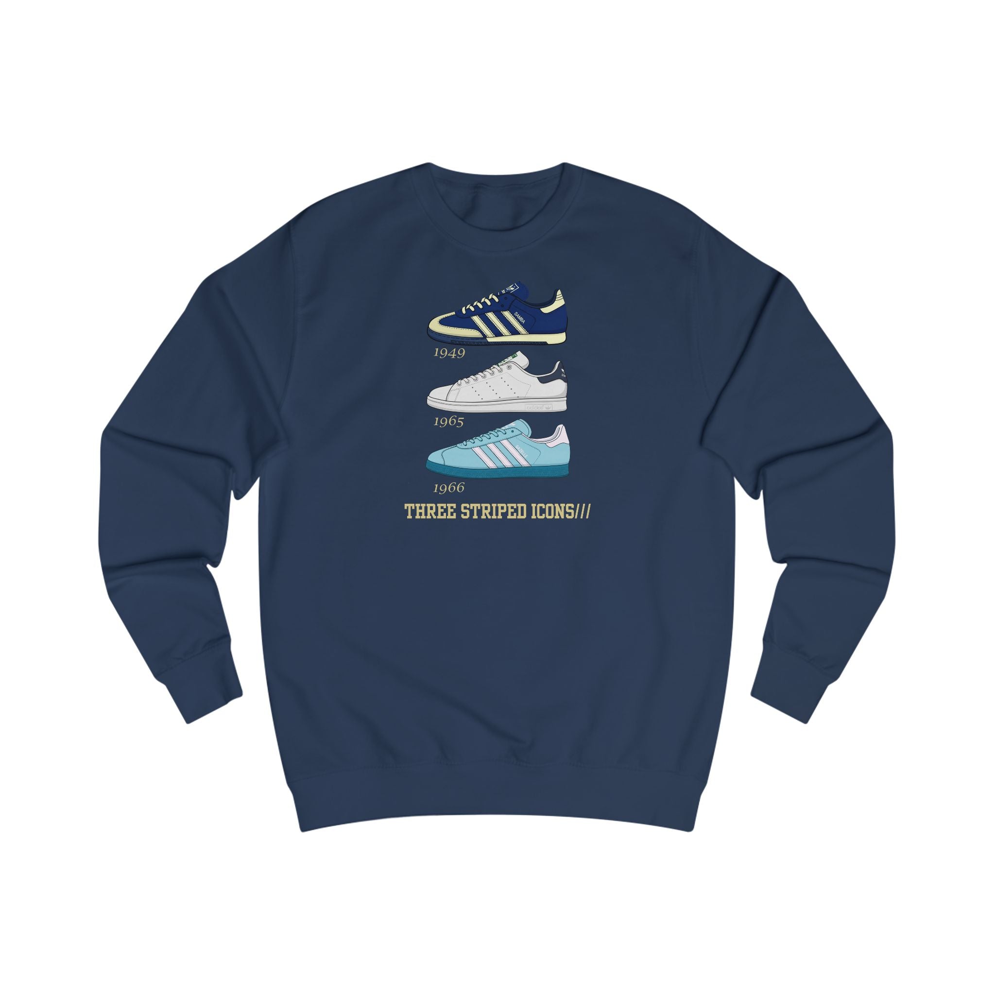 3 Striped Icons Crewneck Sweatshirt (Black, Grey, Navy, Light Blue, Green, Red)