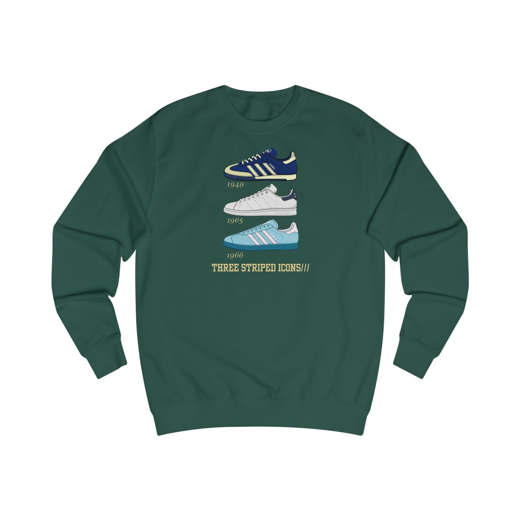 3 Striped Icons Crewneck Sweatshirt (Black, Grey, Navy, Light Blue, Green, Red)