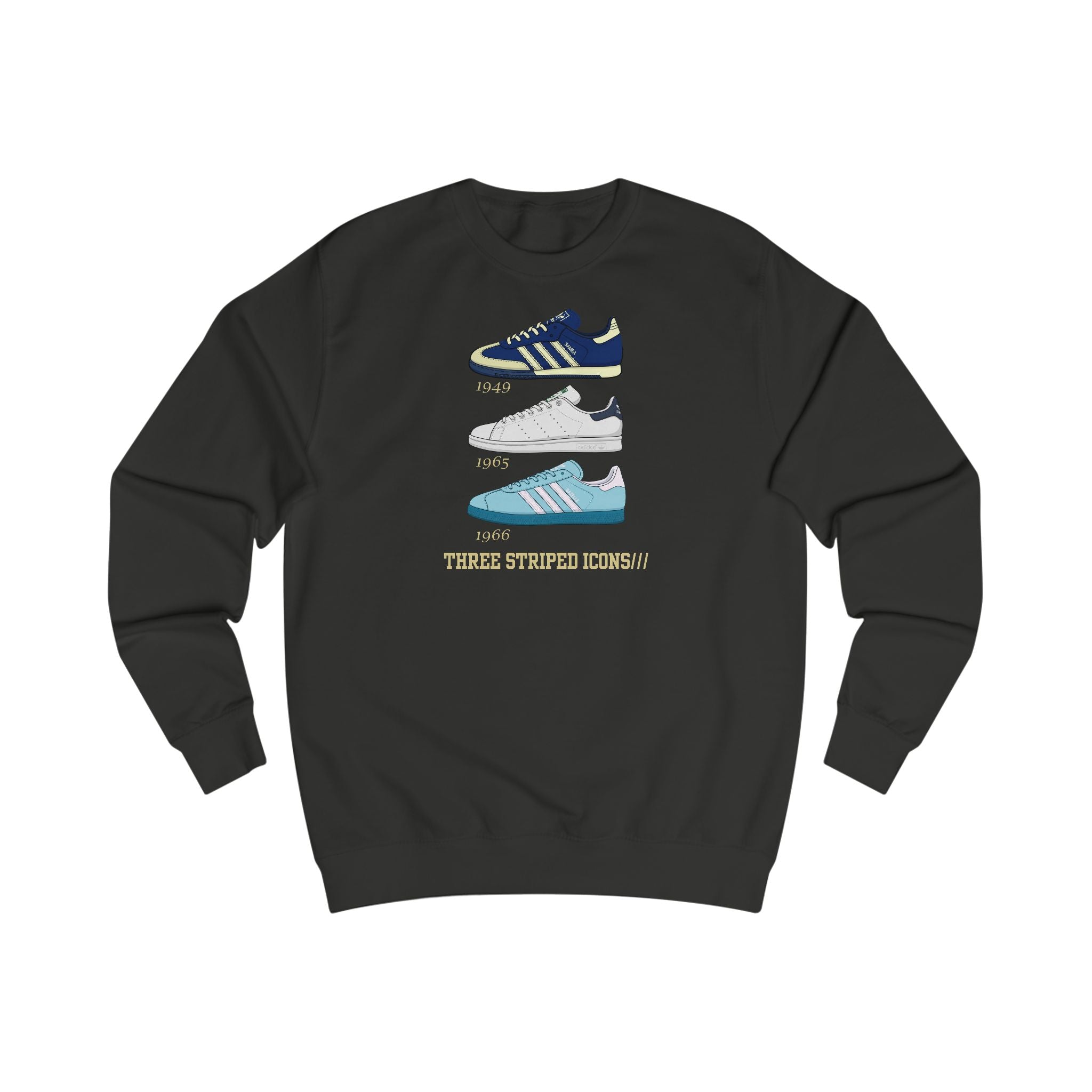 3 Striped Icons Crewneck Sweatshirt (Black, Grey, Navy, Light Blue, Green, Red)